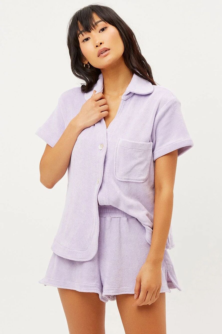 Frankies Bikinis Coco Terry Button Up Shirt Lilac M